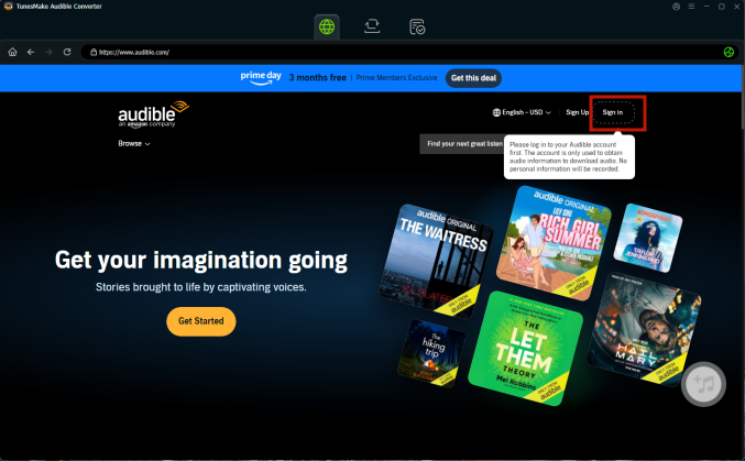 log in to your audible account