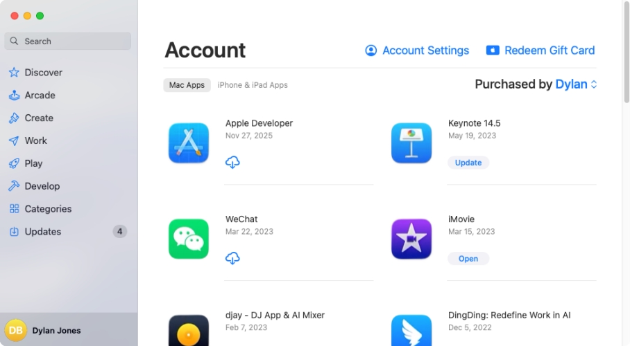 account settings in app store on mac