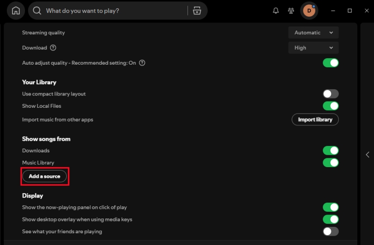 add a source on spotify for desktop