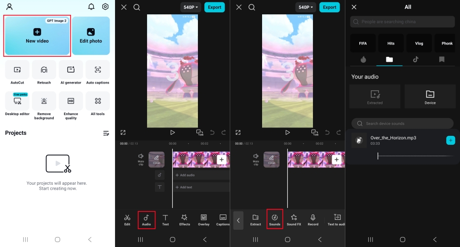 add audio to capcut on mobile