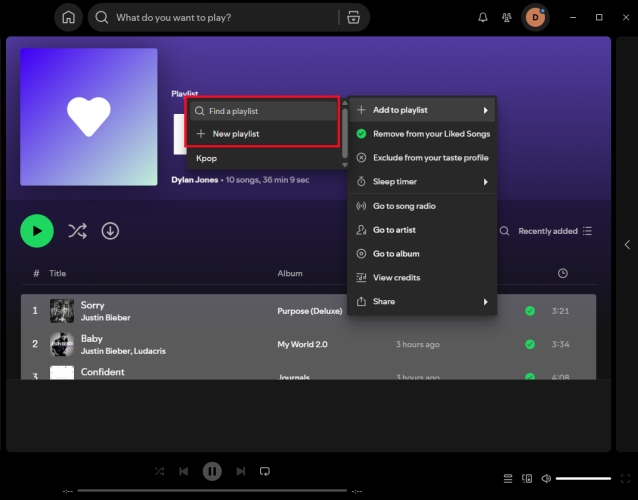 add liked songs to playlist in spotify