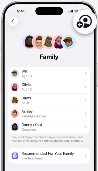 add member to family in settings on iphone