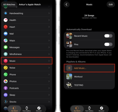 add music to apple watch