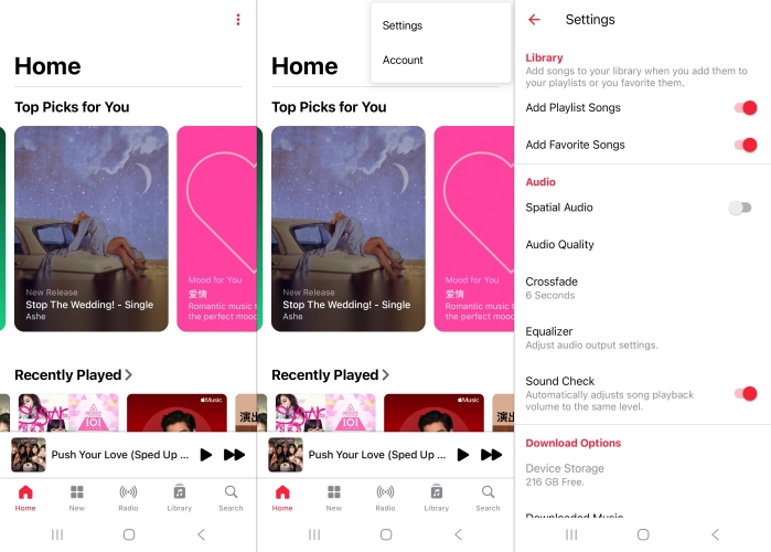 check add playlist songs on android