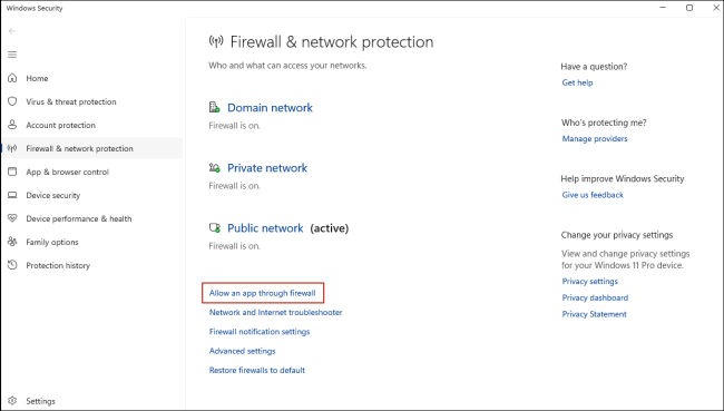 allow an app through firewall