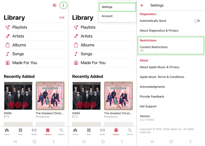 allow explicit content in apple music on android