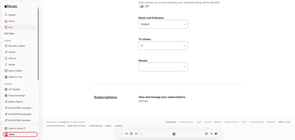 apple music subscription on web browser