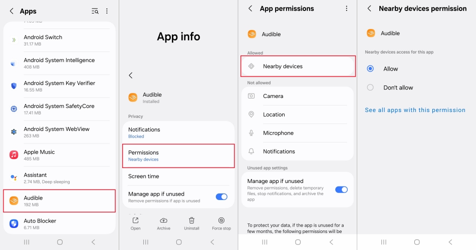 audible nearby device connection on android