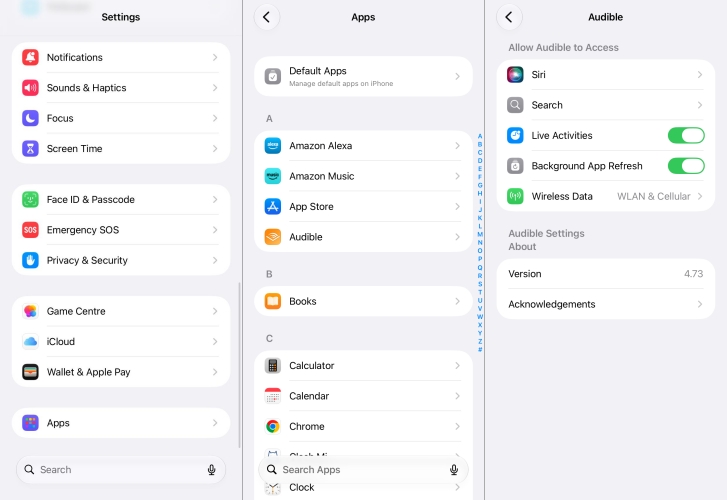 audible settings on iphone