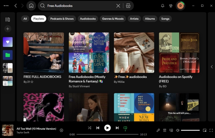 find audiobook playlist on spotify