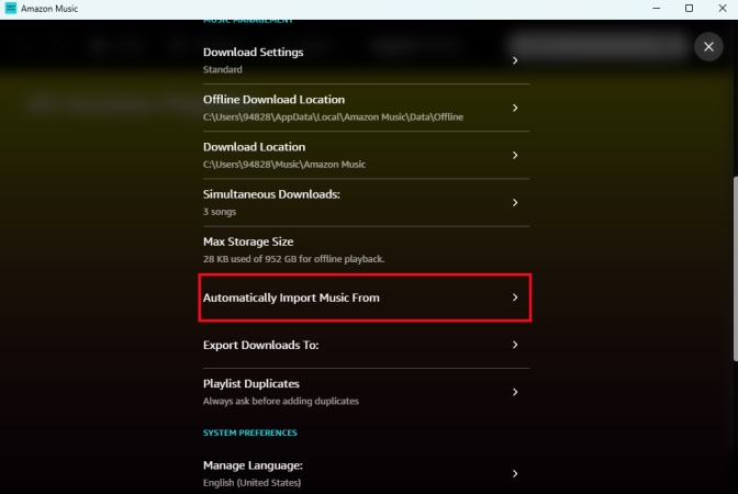 automatically import music from on amazon music