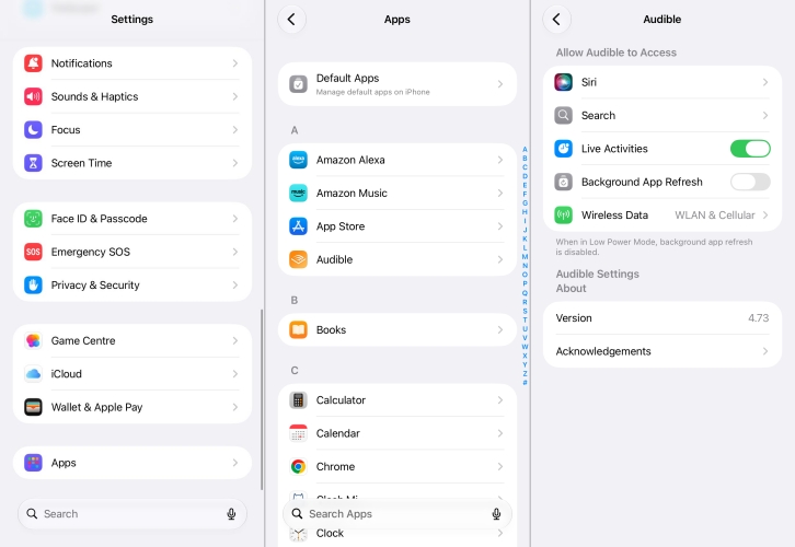 enable background app refresh for audible on iphone