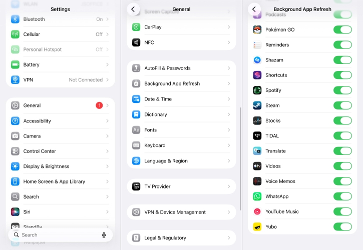 enable background app refresh for tidal