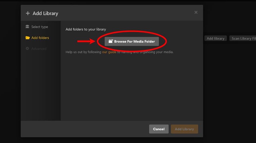 browse for media folder in plex