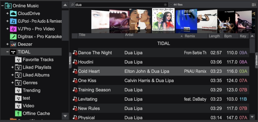 browse tidal library in virtual dj