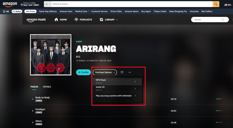 buy music in amazon web player