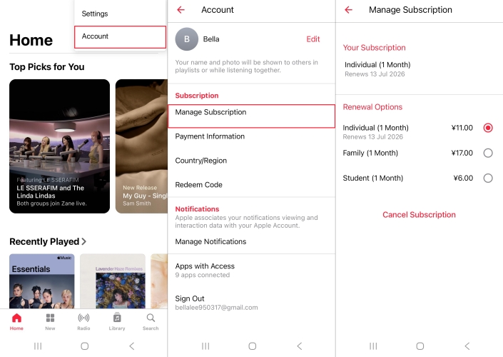 cancle apple music on android