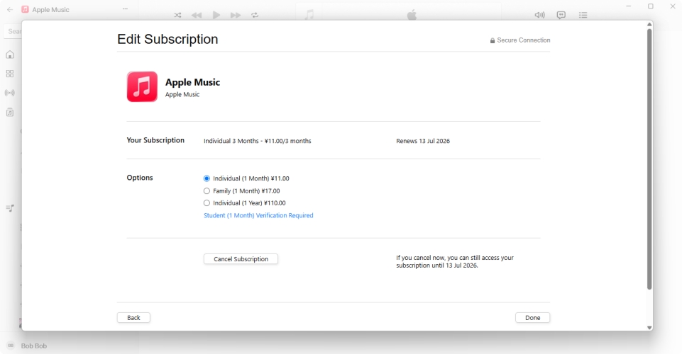 cancel apple music on windows pc
