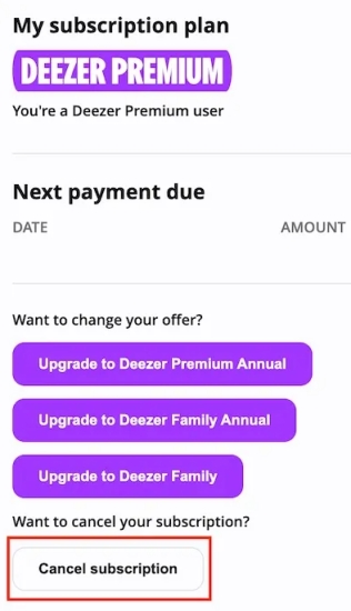 cancel deezer subscription