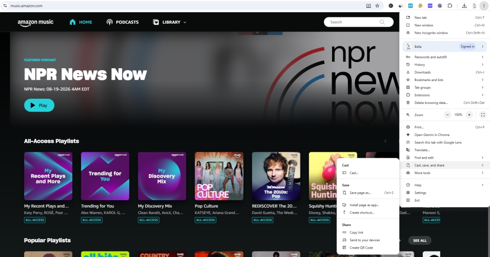cast amazon music from web browser