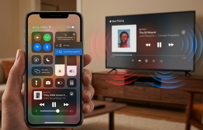 cast spotify to vizio tv via apple airplay