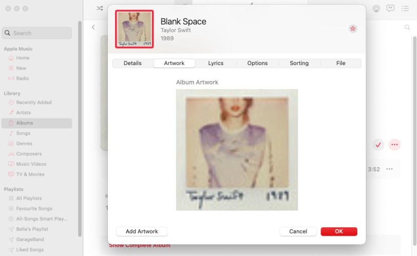 change album cover in apple music on mac