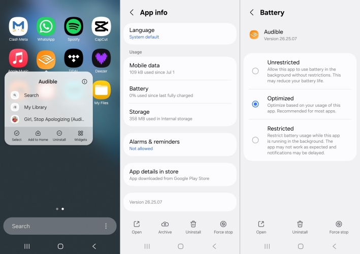 change battery for audible on android