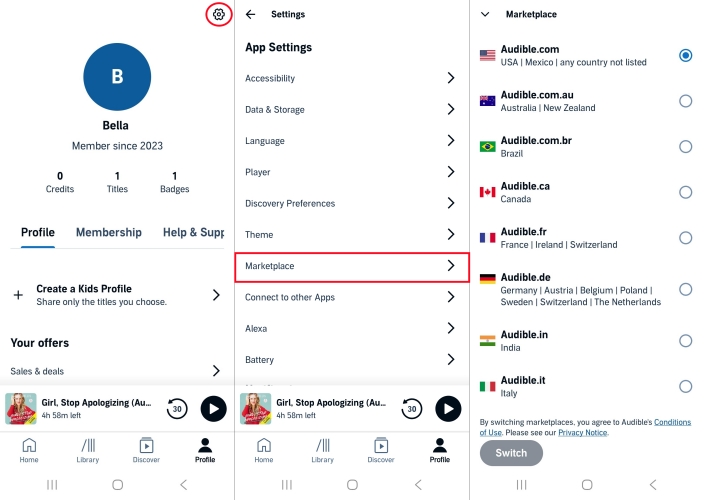 check marketplace in audible