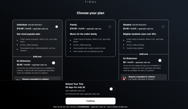 choose tidal free trial