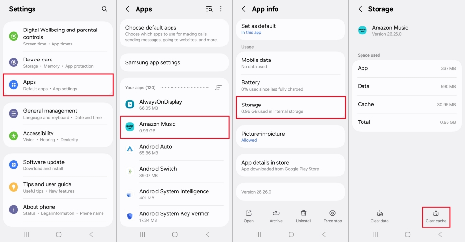 clear amazon music cache on android