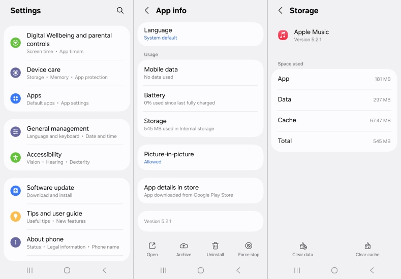 clear apple music cache on android