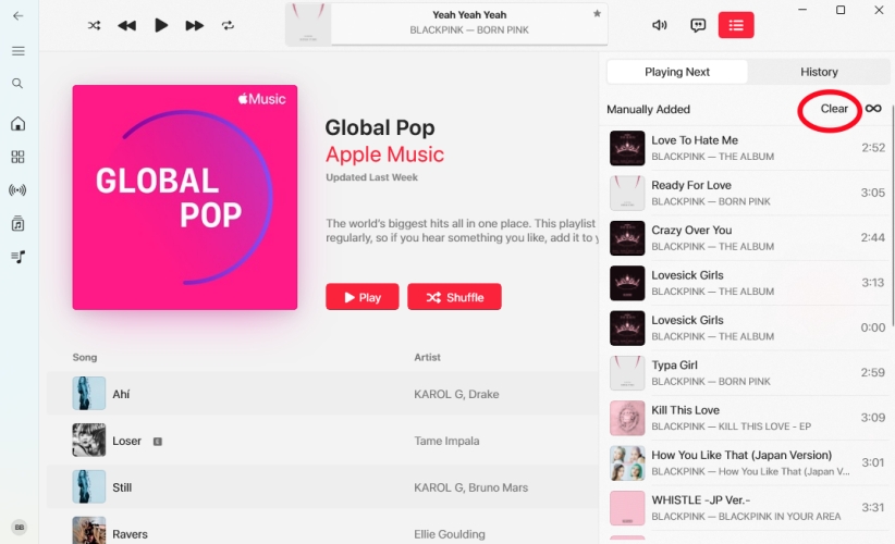 clear apple music queue