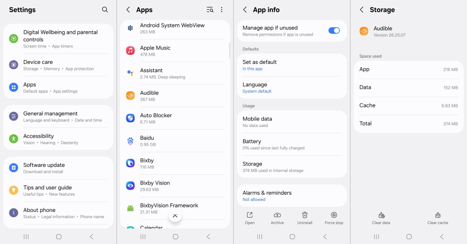 clear audible cache on android