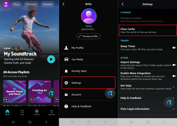 clear amazon music cache on android
