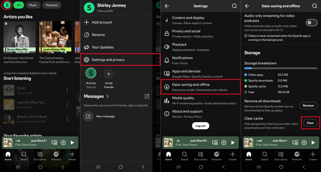 clear cache in spotify on android