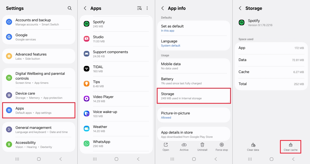 clear cache in spotify on android