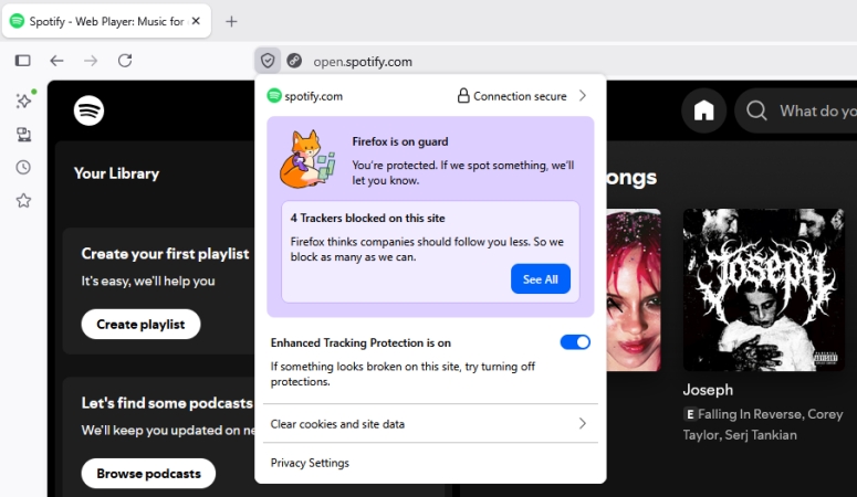 clear spotify cache in firefox