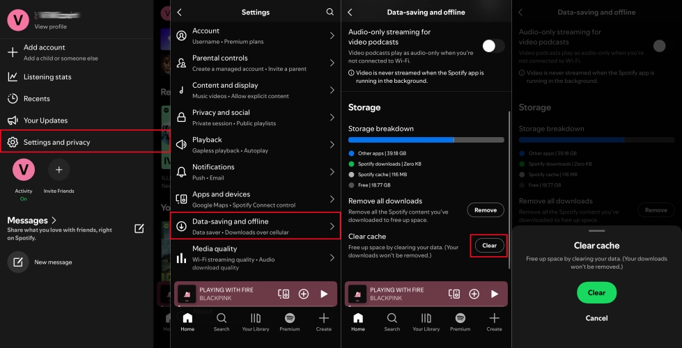 clear cache in spotify