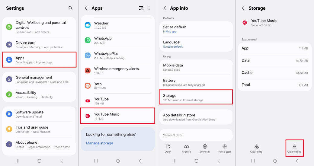 clear youtube music cache on android
