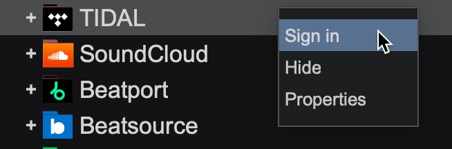 click sign in tidal in virtual dj