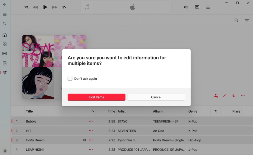 confirm bulk edit apple music on computer