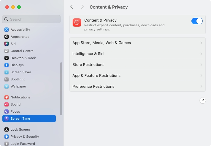 content and privacy in screen time on mac