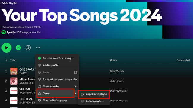 copy link to spotify playlist