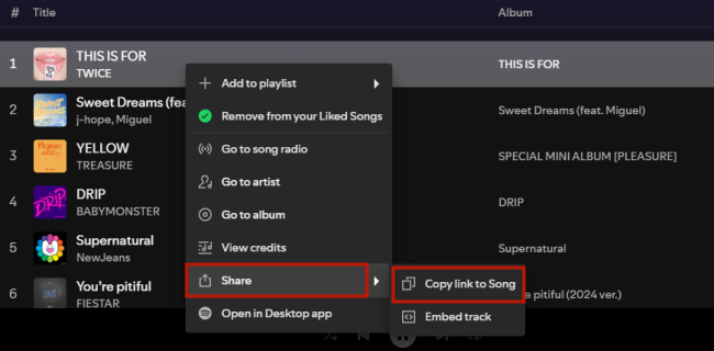 copy link to song spotify