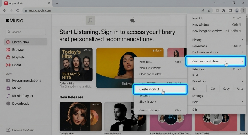 create shortcut for apple music on chromebook