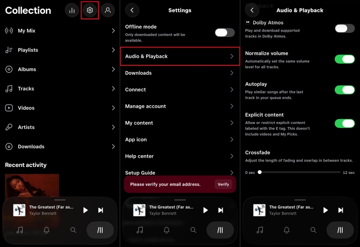 crossfade tidal on mobile phone
