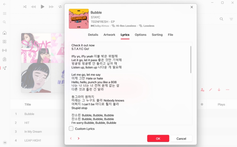 custom lyrics in apple music on windows pc