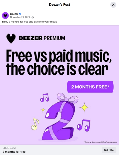 deezer free trial on facebook