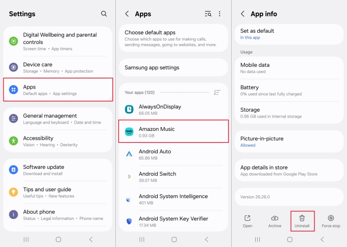delete amazon music on android