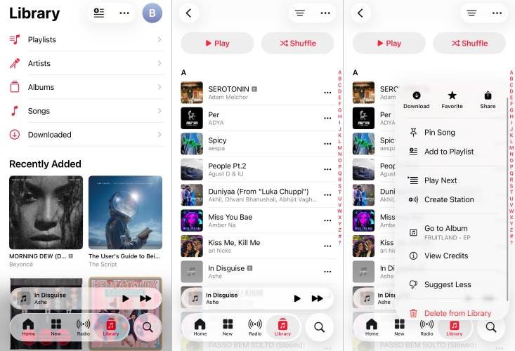 delete from library in apple music on iphone